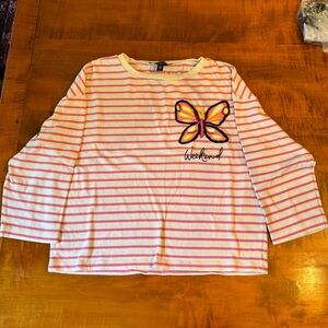 MaxMara Weekend Butterfly Pink and White Striped Bateau Neckline Top